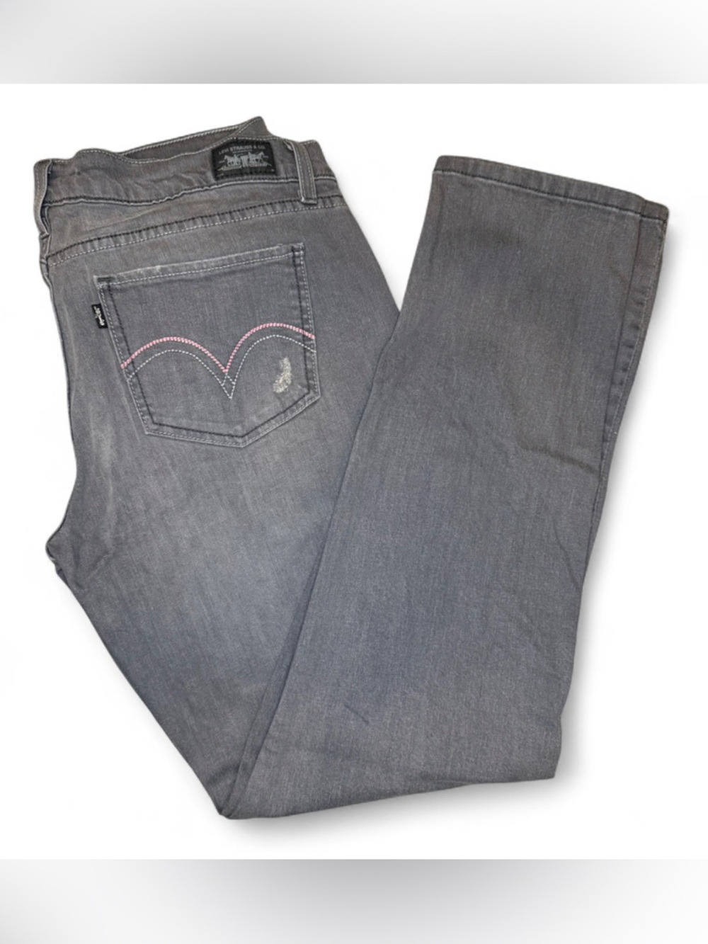 Levi's Women's Gray Boot-Cut Jeans with Pink Accent Stitching Junior Size: 15